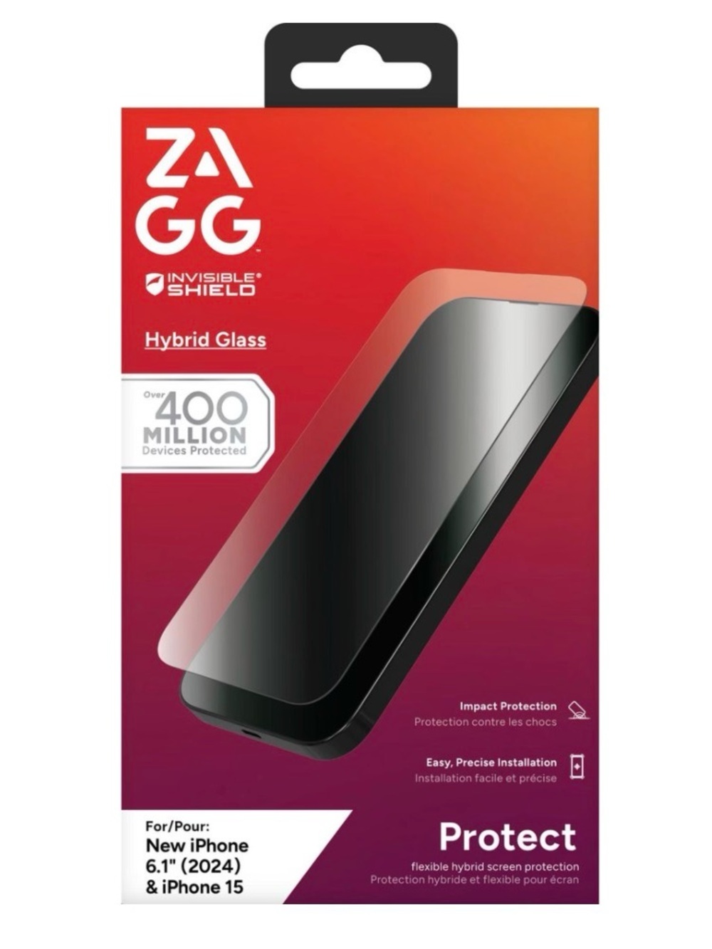 Zagg hybrid glass protector iPhone 15/16 series